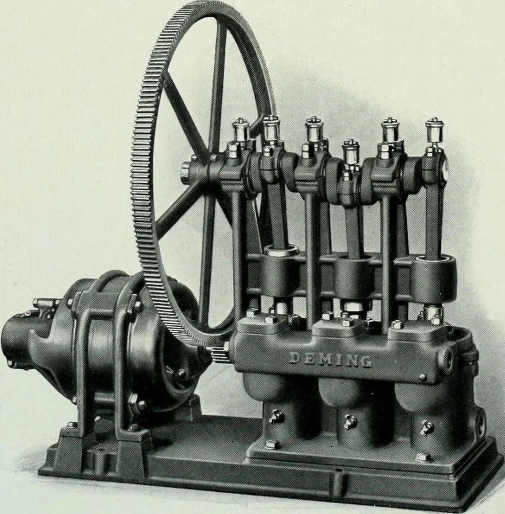 An illustration from Pumping machinery : for operation by any power : single and double acting triplex pumps for various services, deep well power working heads, artesian well cylinders, rotary and centrifugal pumps manufactured by the Deming Company, Salem, Ohio, U.S.A, 1915, leaf 47