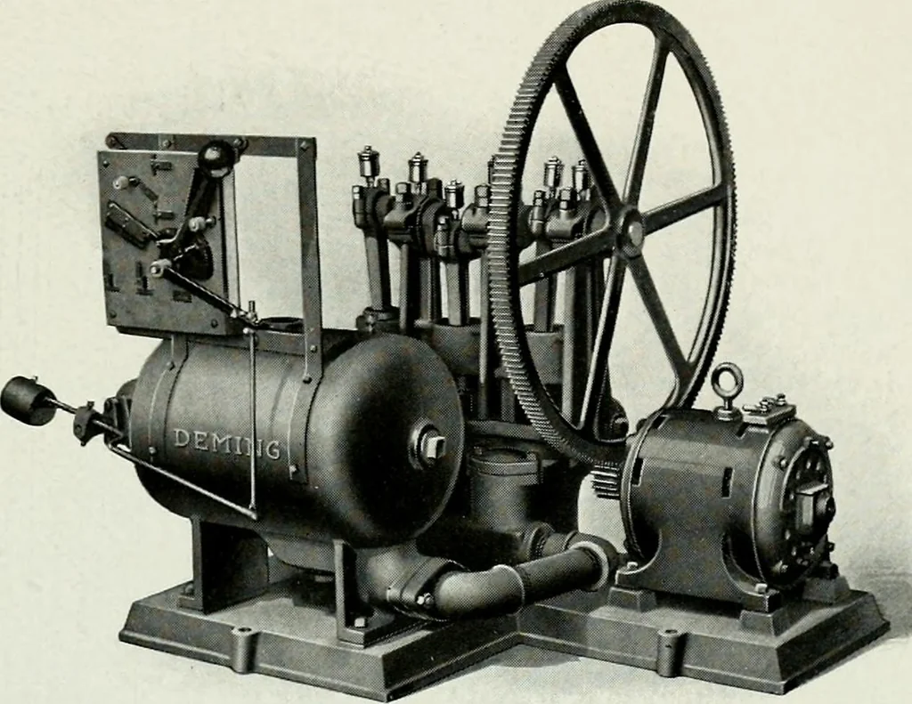 An illustration from Pumping machinery : for operation by any power : single and double acting triplex pumps for various services, deep well power working heads, artesian well cylinders, rotary and centrifugal pumps manufactured by the Deming Company, Salem, Ohio, U.S.A, 1915, leaf 49