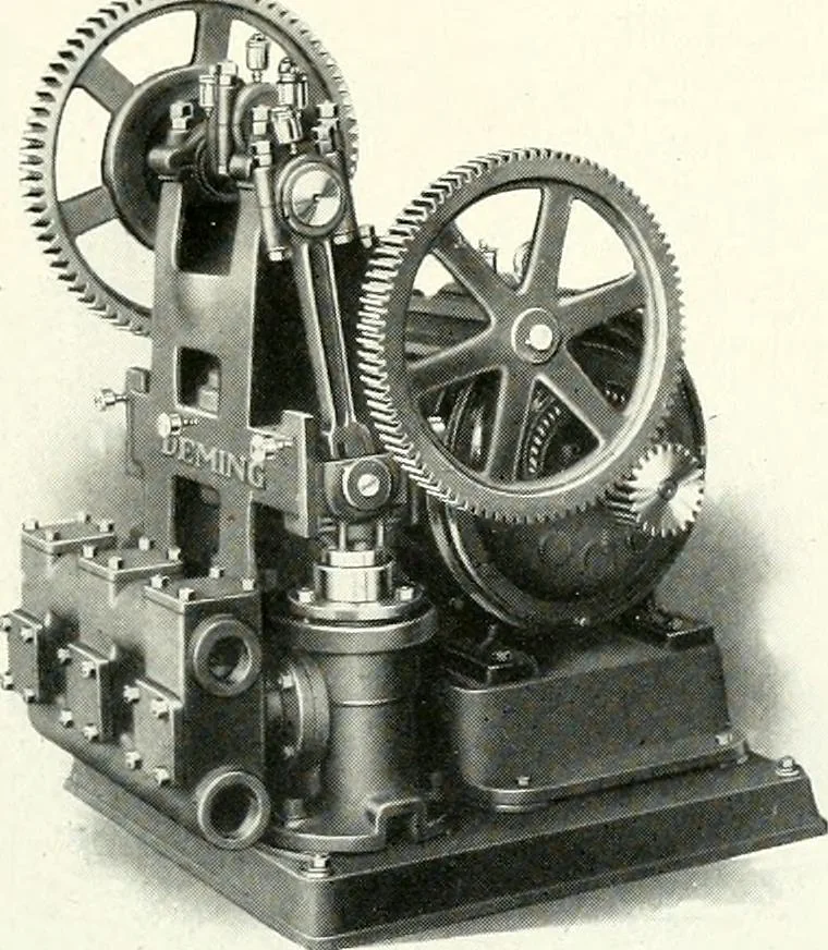 An illustration from Pumping machinery : for operation by any power : single and double acting triplex pumps for various services, deep well power working heads, artesian well cylinders, rotary and centrifugal pumps manufactured by the Deming Company, Salem, Ohio, U.S.A, 1915, leaf 56