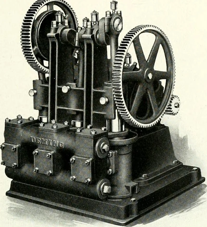 An illustration from Pumping machinery : for operation by any power : single and double acting triplex pumps for various services, deep well power working heads, artesian well cylinders, rotary and centrifugal pumps manufactured by the Deming Company, Salem, Ohio, U.S.A, 1915, leaf 58