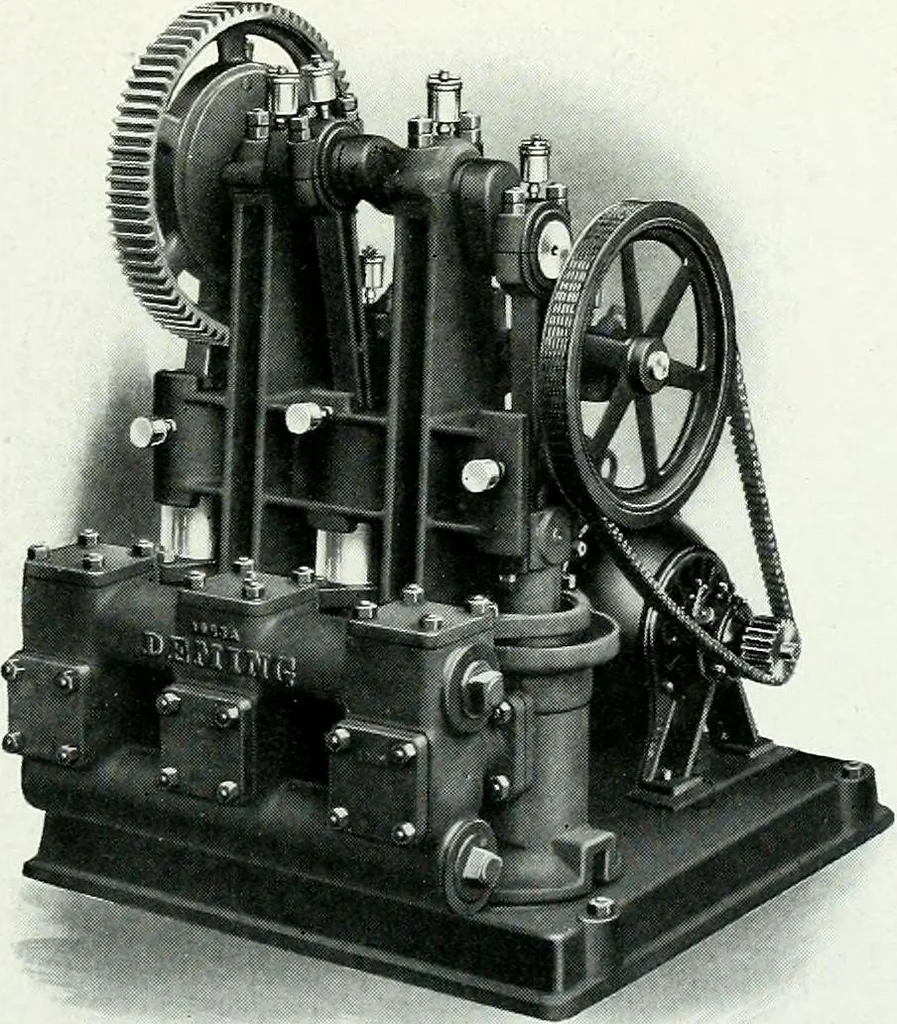 An illustration from Pumping machinery : for operation by any power : single and double acting triplex pumps for various services, deep well power working heads, artesian well cylinders, rotary and centrifugal pumps manufactured by the Deming Company, Salem, Ohio, U.S.A, 1915, leaf 66