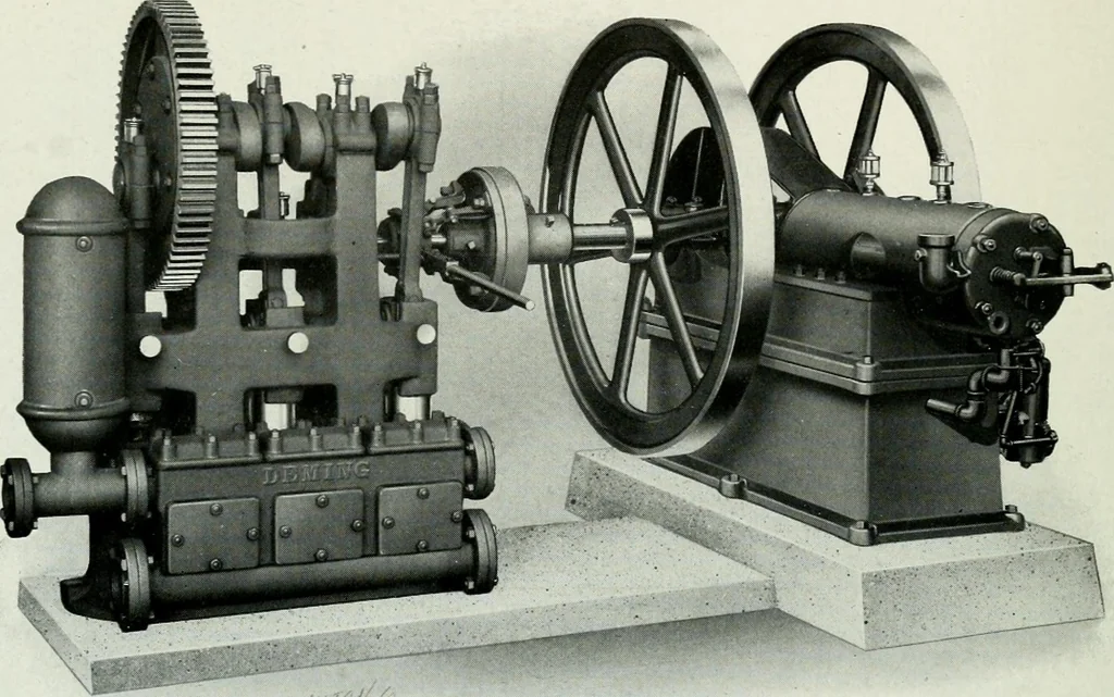 An illustration from Pumping machinery : for operation by any power : single and double acting triplex pumps for various services, deep well power working heads, artesian well cylinders, rotary and centrifugal pumps manufactured by the Deming Company, Salem, Ohio, U.S.A, 1915, leaf 67