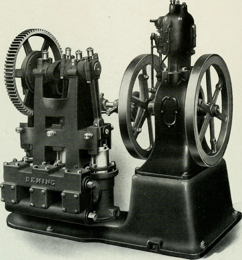 An illustration from Pumping machinery : for operation by any power : single and double acting triplex pumps for various services, deep well power working heads, artesian well cylinders, rotary and centrifugal pumps manufactured by the Deming Company, Salem, Ohio, U.S.A, 1915, leaf 69