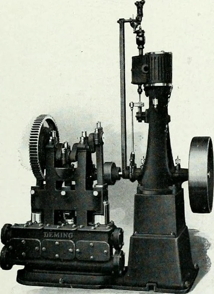 An illustration from Pumping machinery : for operation by any power : single and double acting triplex pumps for various services, deep well power working heads, artesian well cylinders, rotary and centrifugal pumps manufactured by the Deming Company, Salem, Ohio, U.S.A, 1915, leaf 70