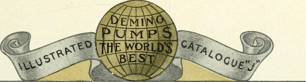 An illustration from Pumping machinery : for operation by any power : single and double acting triplex pumps for various services, deep well power working heads, artesian well cylinders, rotary and centrifugal pumps manufactured by the Deming Company, Salem, Ohio, U.S.A, 1915, leaf 8