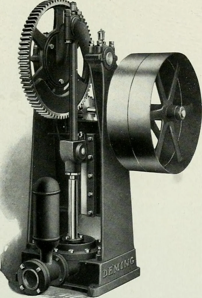 An illustration from Pumping machinery : for operation by any power : single and double acting triplex pumps for various services, deep well power working heads, artesian well cylinders, rotary and centrifugal pumps manufactured by the Deming Company, Salem, Ohio, U.S.A, 1915, leaf 91