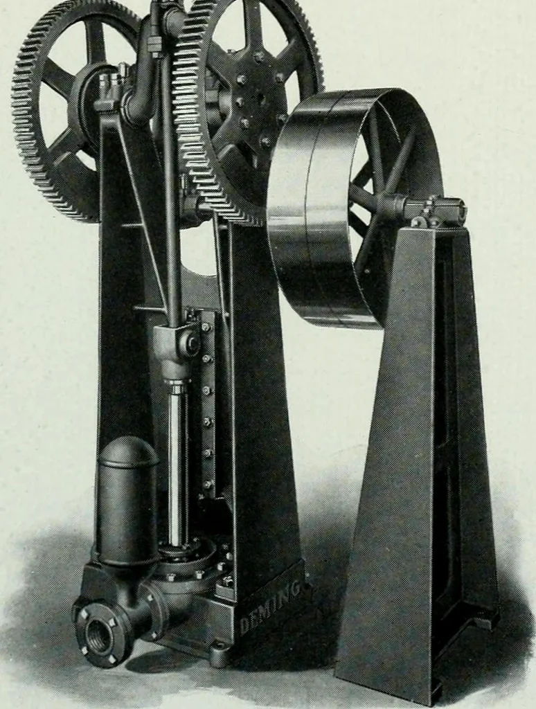 An illustration from Pumping machinery : for operation by any power : single and double acting triplex pumps for various services, deep well power working heads, artesian well cylinders, rotary and centrifugal pumps manufactured by the Deming Company, Salem, Ohio, U.S.A, 1915, leaf 93
