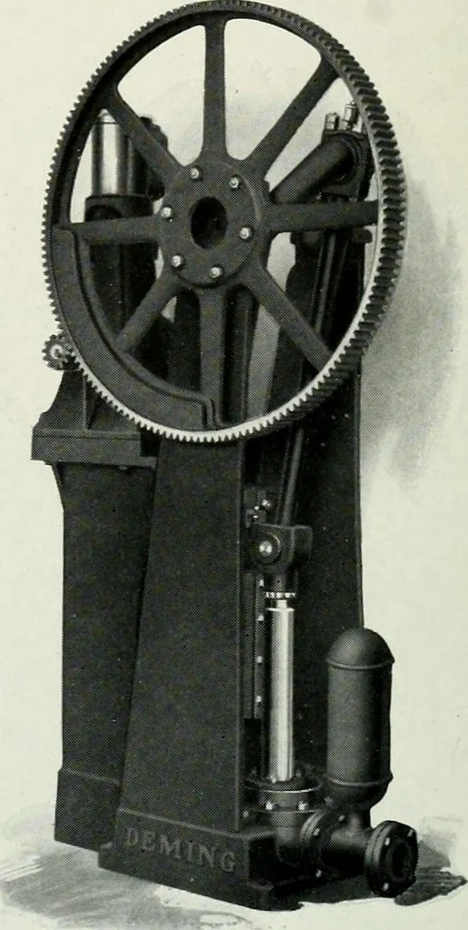 An illustration from Pumping machinery : for operation by any power : single and double acting triplex pumps for various services, deep well power working heads, artesian well cylinders, rotary and centrifugal pumps manufactured by the Deming Company, Salem, Ohio, U.S.A, 1915, leaf 93