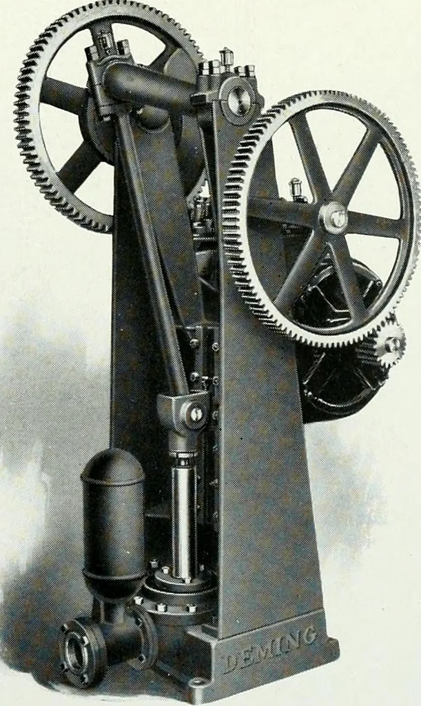 An illustration from Pumping machinery : for operation by any power : single and double acting triplex pumps for various services, deep well power working heads, artesian well cylinders, rotary and centrifugal pumps manufactured by the Deming Company, Salem, Ohio, U.S.A, 1915, leaf 94