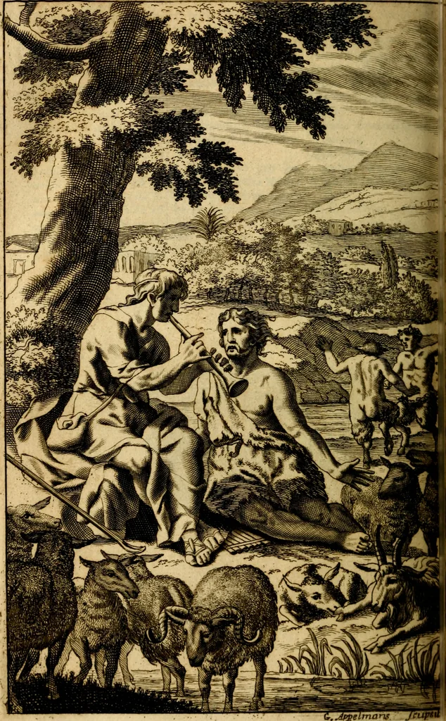 An illustration from P. Virgilii Maronis Opera in tres tomos divisa : cum integris notis Servii, Philargyrii, nec non J. Pierii variis lectionibus, & selectissimis plerisque commentariis Donati, Probi, Nannii, Sabini, Germani, Cerdæ, Taubmanni, & aliorum, 1680, leaf 387