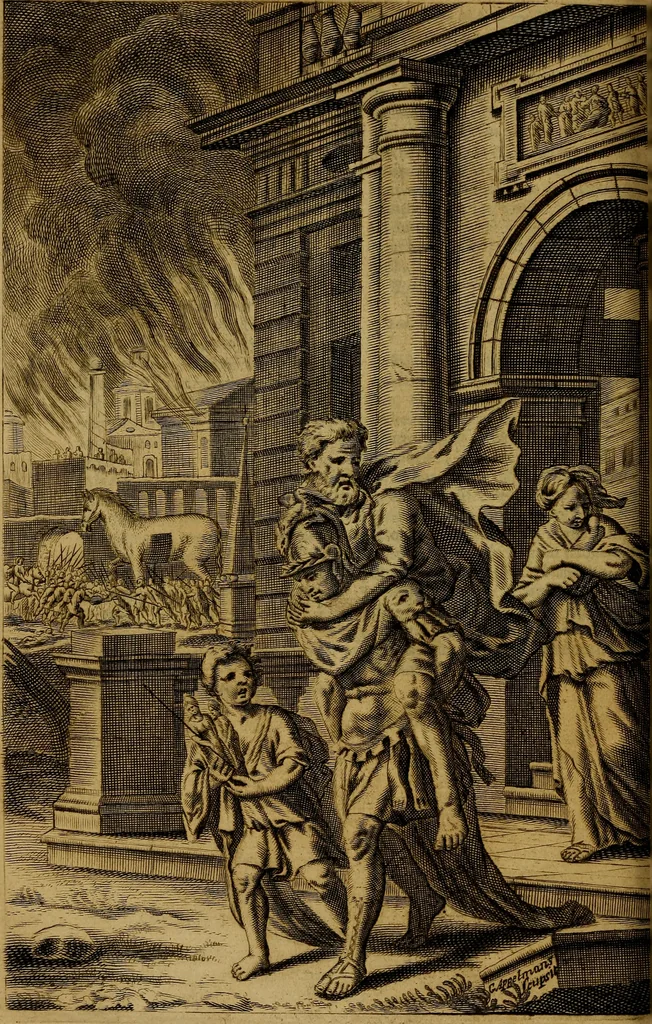 An illustration from P. Virgilii Maronis Opera in tres tomos divisa : cum integris notis Servii, Philargyrii, nec non J. Pierii variis lectionibus, & selectissimis plerisque commentariis Donati, Probi, Nannii, Sabini, Germani, Cerdæ, Taubmanni, & aliorum, 1680, leaf 295