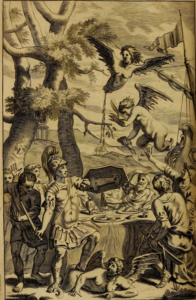 An illustration from P. Virgilii Maronis Opera in tres tomos divisa : cum integris notis Servii, Philargyrii, nec non J. Pierii variis lectionibus, & selectissimis plerisque commentariis Donati, Probi, Nannii, Sabini, Germani, Cerdæ, Taubmanni, & aliorum, 1680, leaf 487