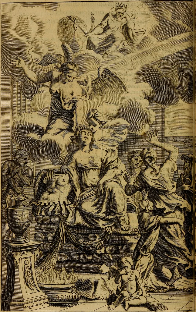 An illustration from P. Virgilii Maronis Opera in tres tomos divisa : cum integris notis Servii, Philargyrii, nec non J. Pierii variis lectionibus, & selectissimis plerisque commentariis Donati, Probi, Nannii, Sabini, Germani, Cerdæ, Taubmanni, & aliorum, 1680, leaf 647