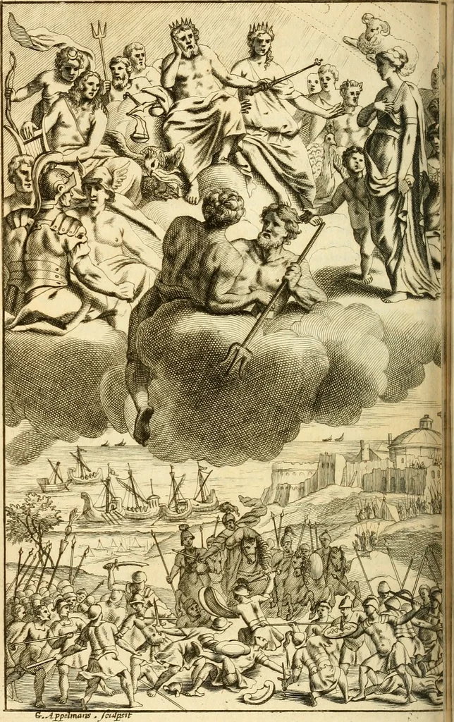 An illustration from P. Virgilii Maronis Opera in tres tomos divisa : cum integris notis Servii, Philargyrii, nec non J. Pierii variis lectionibus, & selectissimis plerisque commentariis Donati, Probi, Nannii, Sabini, Germani, Cerdæ, Taubmanni, & aliorum, 1680, leaf 501