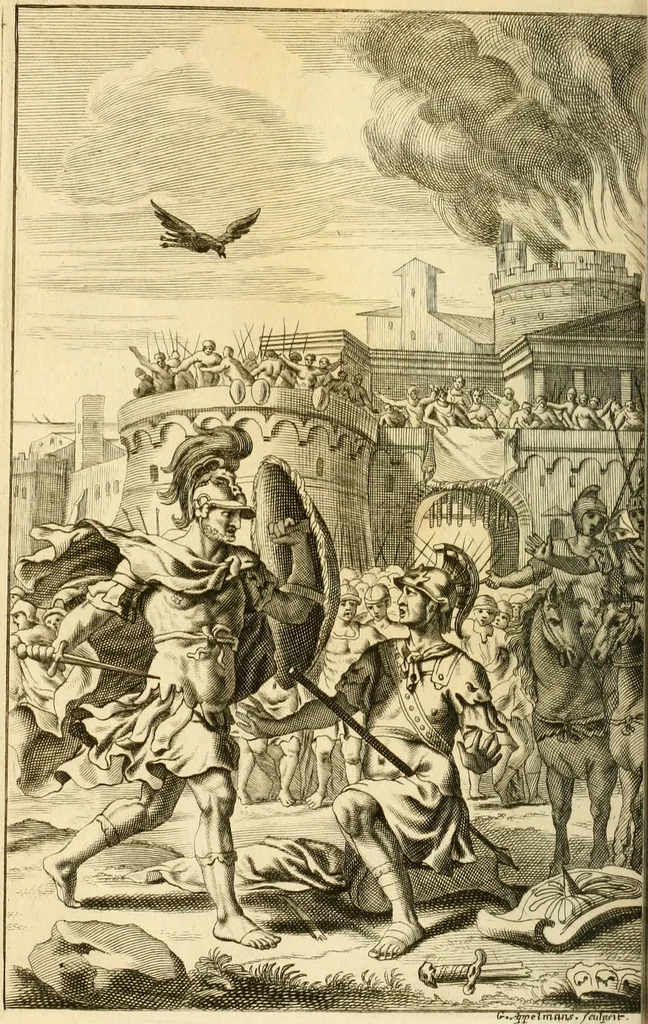 An illustration from P. Virgilii Maronis Opera in tres tomos divisa : cum integris notis Servii, Philargyrii, nec non J. Pierii variis lectionibus, & selectissimis plerisque commentariis Donati, Probi, Nannii, Sabini, Germani, Cerdæ, Taubmanni, & aliorum, 1680, leaf 833