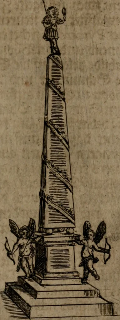 An illustration from Pyramis, oder, Sinnreiche Ehren-Seule : mit hieroglyphischen politico-mystico Sinn-Bildern, zu unterthänigsten Ehren und Glückwünschung der durchlauchtigisten und gnädigisten neuen Chur-Fürstlichen Herrschafft und Regierung Johan[n] Georg des Dritten, Churfürsten von Sachsen, 1681, leaf 52