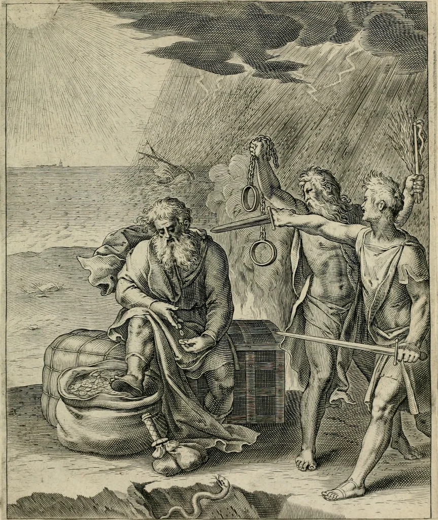 An illustration from Q. HoratI Flacci Emblemata : imaginibus in aes incisis, notisq[ue] illustrata, 1607, leaf 102
