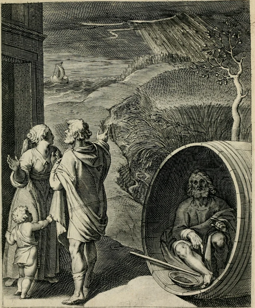 An illustration from Q. HoratI Flacci Emblemata : imaginibus in aes incisis, notisq[ue] illustrata, 1607, leaf 108