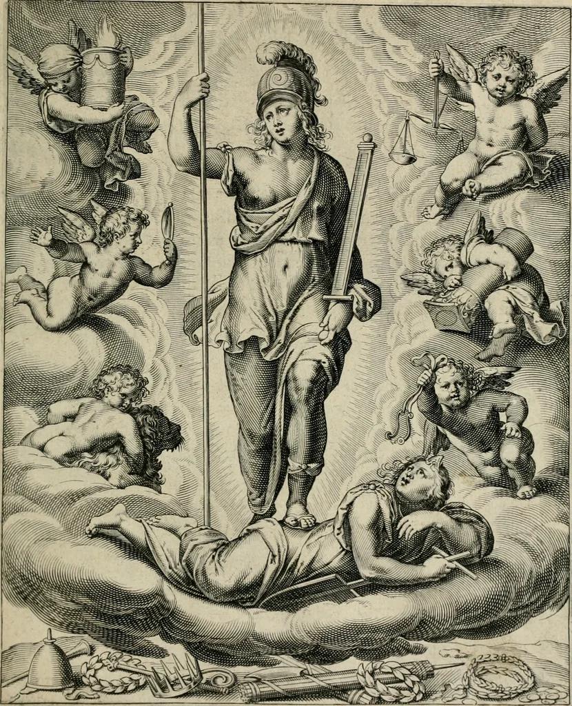 An illustration from Q. HoratI Flacci Emblemata : imaginibus in aes incisis, notisq[ue] illustrata, 1607, leaf 12