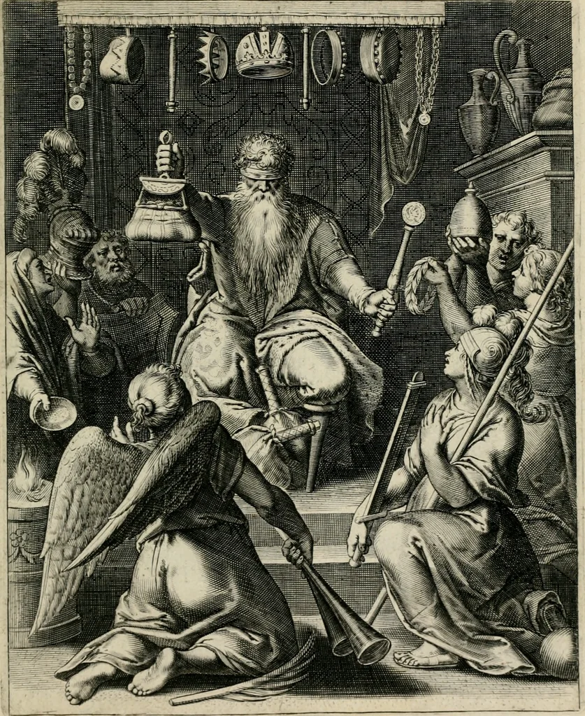 An illustration from Q. HoratI Flacci Emblemata : imaginibus in aes incisis, notisq[ue] illustrata, 1607, leaf 124