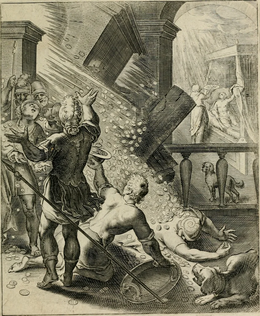 An illustration from Q. HoratI Flacci Emblemata : imaginibus in aes incisis, notisq[ue] illustrata, 1607, leaf 126