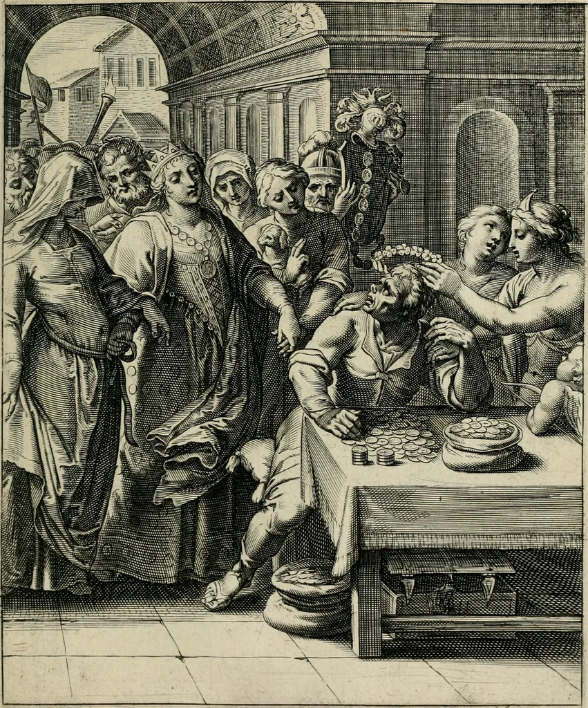 An illustration from Q. HoratI Flacci Emblemata : imaginibus in aes incisis, notisq[ue] illustrata, 1607, leaf 128