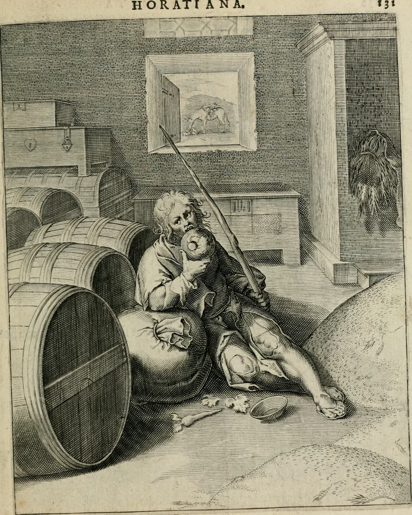 An illustration from Q. HoratI Flacci Emblemata : imaginibus in aes incisis, notisq[ue] illustrata, 1607, leaf 130