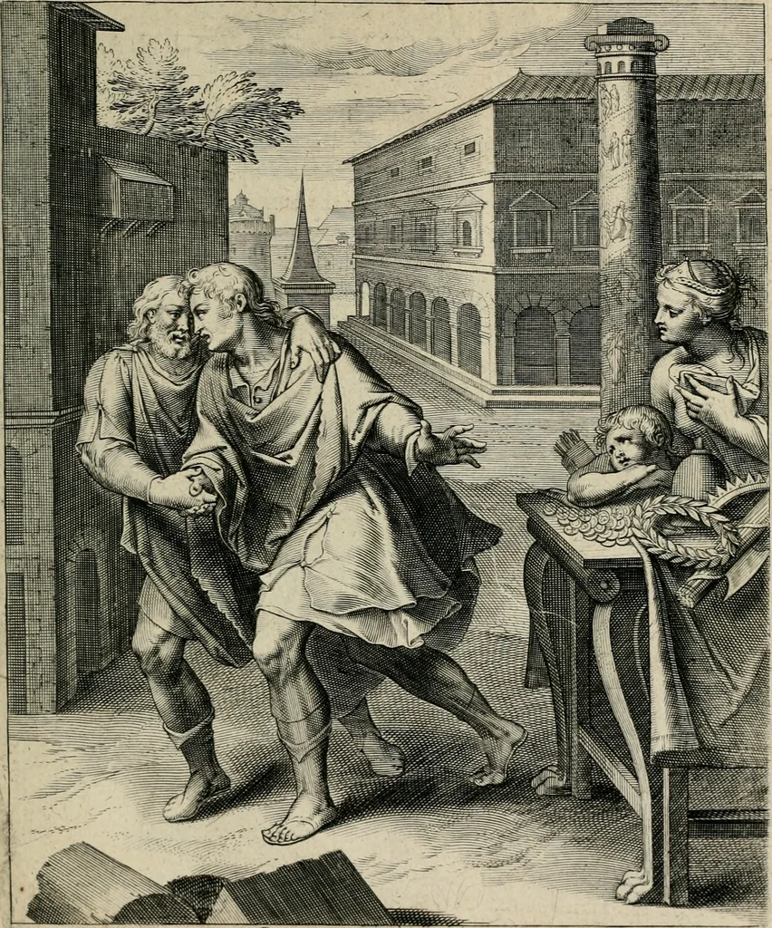 An illustration from Q. HoratI Flacci Emblemata : imaginibus in aes incisis, notisq[ue] illustrata, 1607, leaf 136