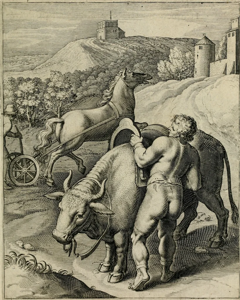 An illustration from Q. HoratI Flacci Emblemata : imaginibus in aes incisis, notisq[ue] illustrata, 1607, leaf 148