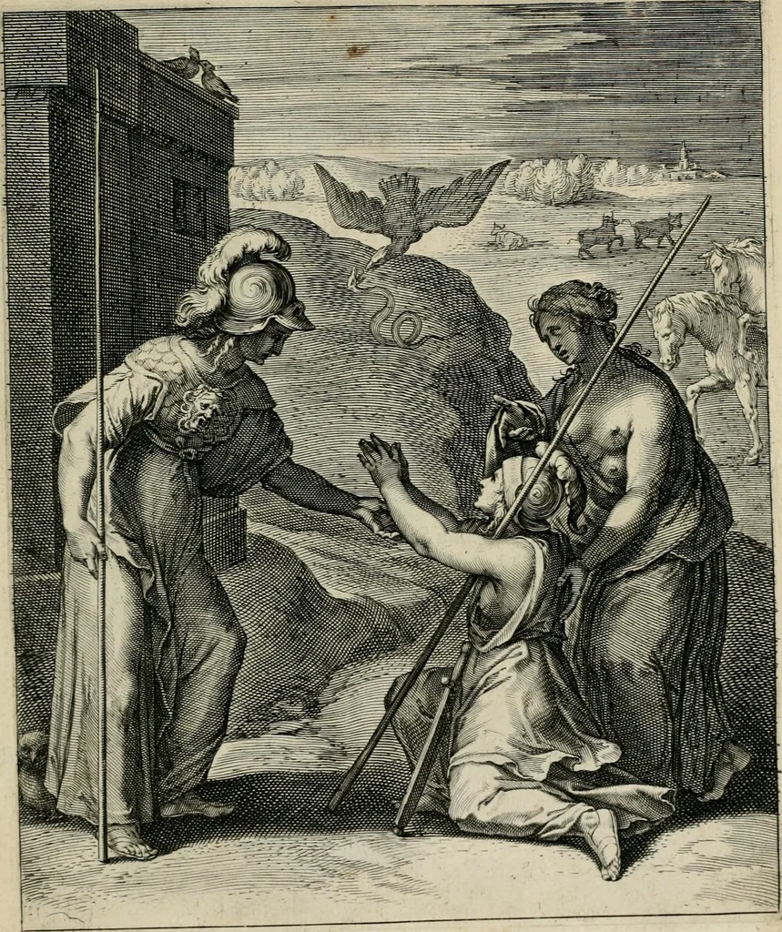 An illustration from Q. HoratI Flacci Emblemata : imaginibus in aes incisis, notisq[ue] illustrata, 1607, leaf 16