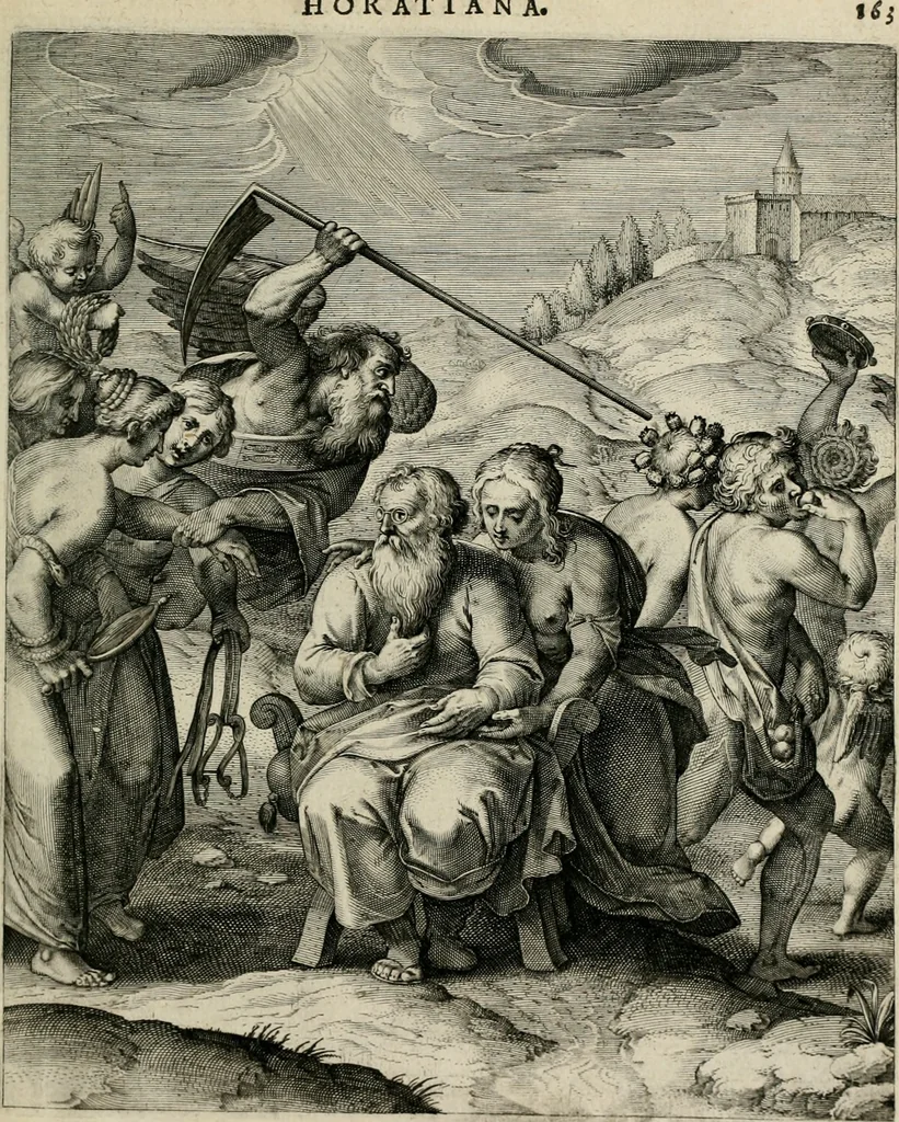 An illustration from Q. HoratI Flacci Emblemata : imaginibus in aes incisis, notisq[ue] illustrata, 1607, leaf 162