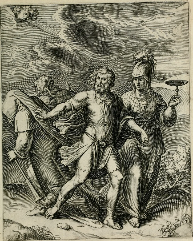 An illustration from Q. HoratI Flacci Emblemata : imaginibus in aes incisis, notisq[ue] illustrata, 1607, leaf 166