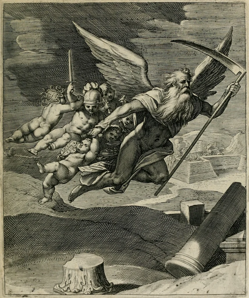 An illustration from Q. HoratI Flacci Emblemata : imaginibus in aes incisis, notisq[ue] illustrata, 1607, leaf 176