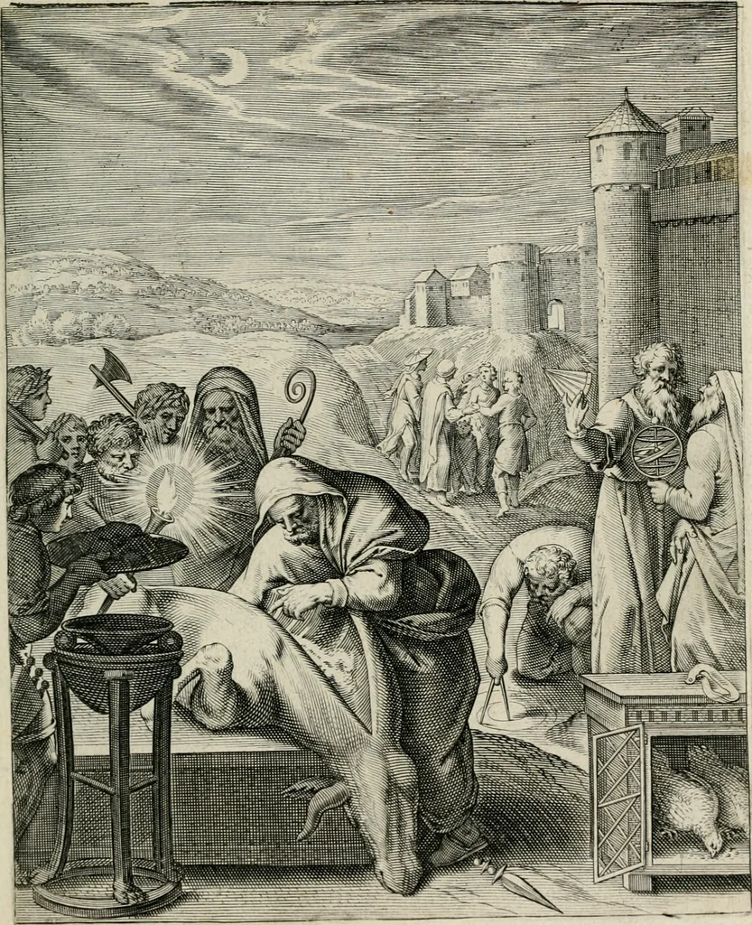 An illustration from Q. HoratI Flacci Emblemata : imaginibus in aes incisis, notisq[ue] illustrata, 1607, leaf 184