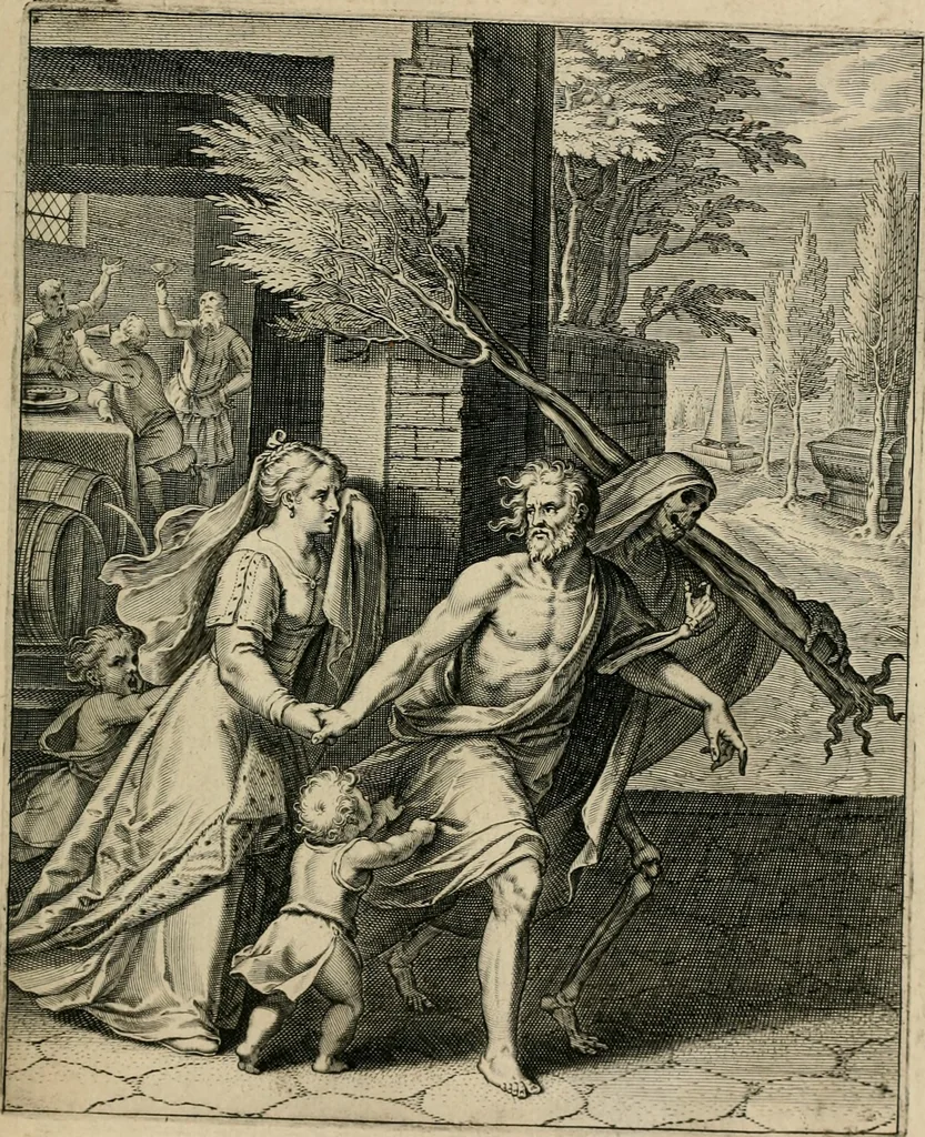 An illustration from Q. HoratI Flacci Emblemata : imaginibus in aes incisis, notisq[ue] illustrata, 1607, leaf 194