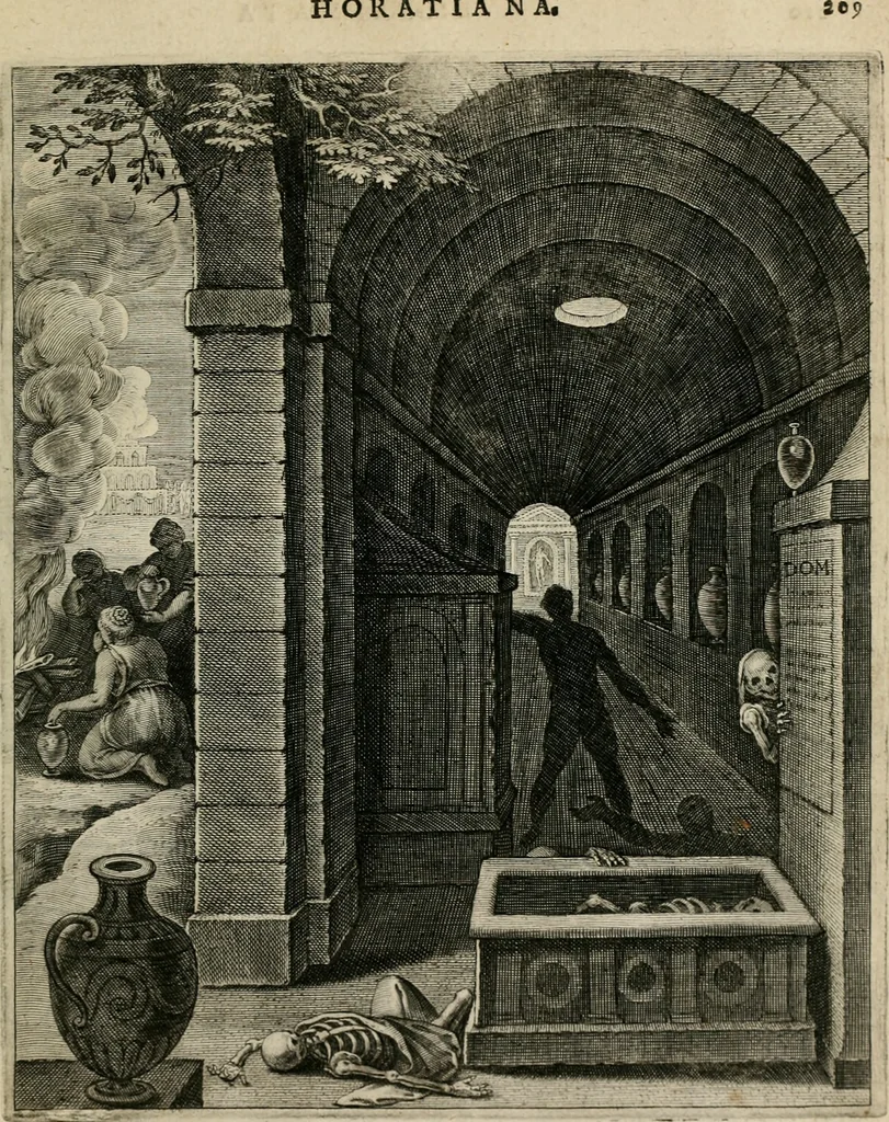 An illustration from Q. HoratI Flacci Emblemata : imaginibus in aes incisis, notisq[ue] illustrata, 1607, leaf 202
