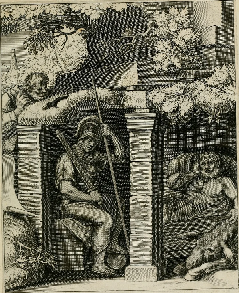 An illustration from Q. HoratI Flacci Emblemata : imaginibus in aes incisis, notisq[ue] illustrata, 1607, leaf 26