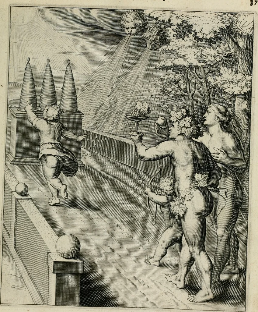An illustration from Q. HoratI Flacci Emblemata : imaginibus in aes incisis, notisq[ue] illustrata, 1607, leaf 40