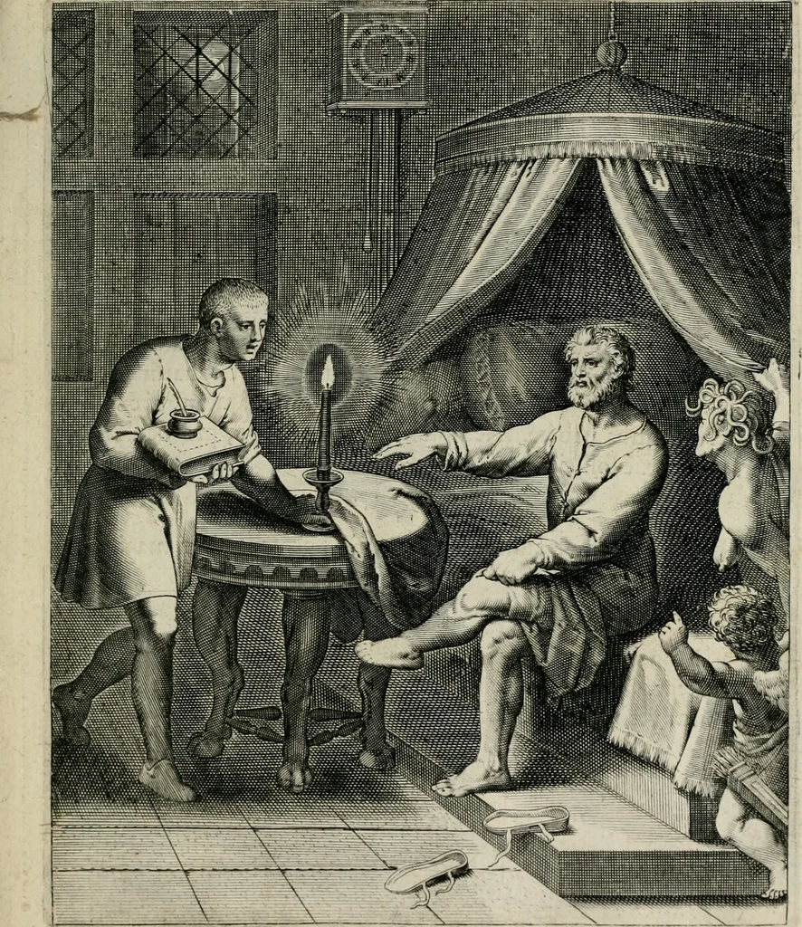 An illustration from Q. HoratI Flacci Emblemata : imaginibus in aes incisis, notisq[ue] illustrata, 1607, leaf 56