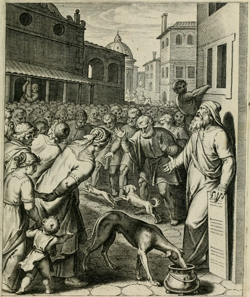 An illustration from Q. HoratI Flacci Emblemata : imaginibus in aes incisis, notisq[ue] illustrata, 1607, leaf 60