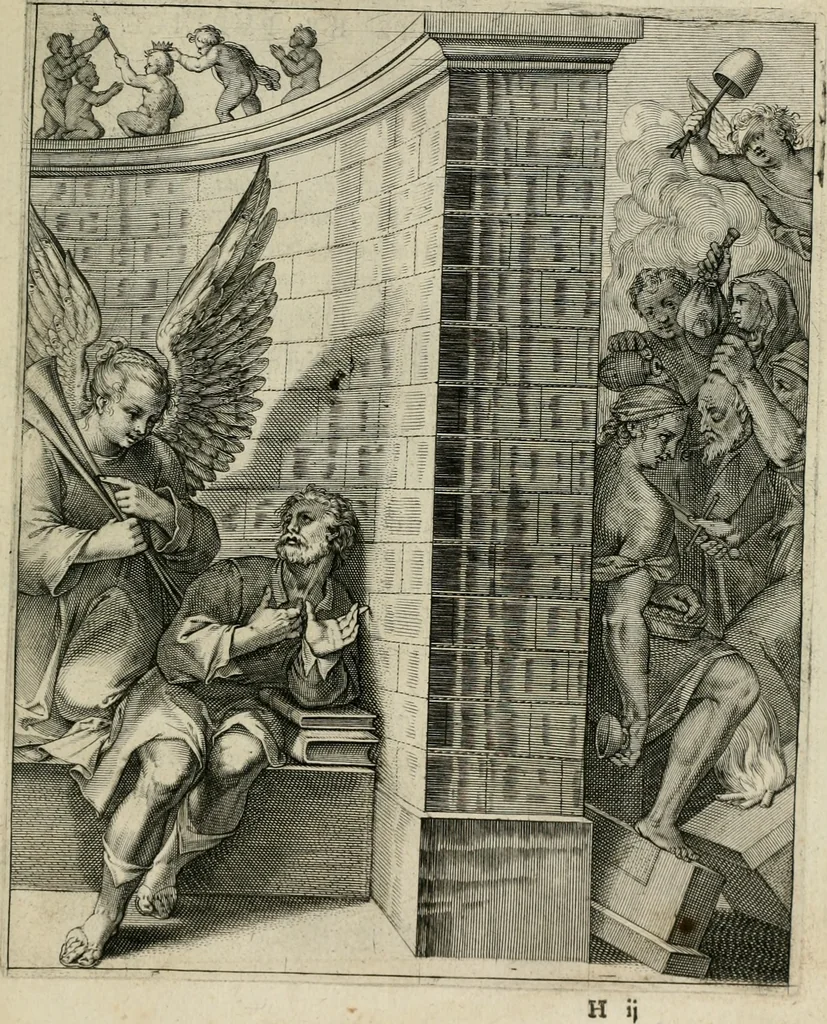 An illustration from Q. HoratI Flacci Emblemata : imaginibus in aes incisis, notisq[ue] illustrata, 1607, leaf 62