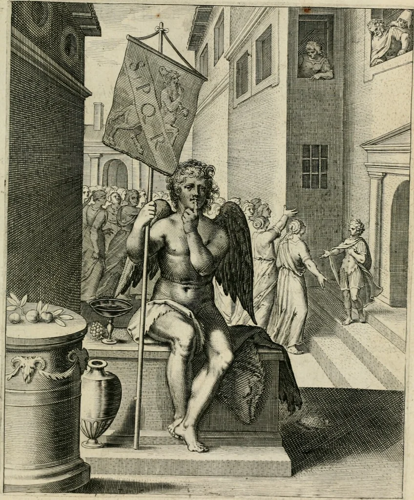 An illustration from Q. HoratI Flacci Emblemata : imaginibus in aes incisis, notisq[ue] illustrata, 1607, leaf 66