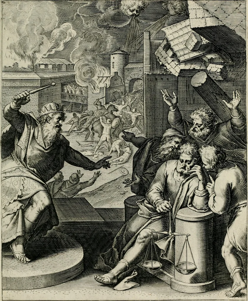 An illustration from Q. HoratI Flacci Emblemata : imaginibus in aes incisis, notisq[ue] illustrata, 1607, leaf 70
