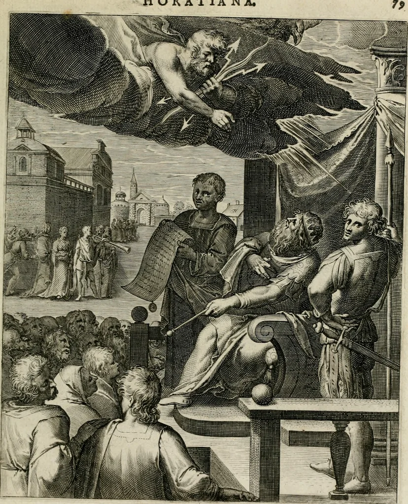 An illustration from Q. HoratI Flacci Emblemata : imaginibus in aes incisis, notisq[ue] illustrata, 1607, leaf 78