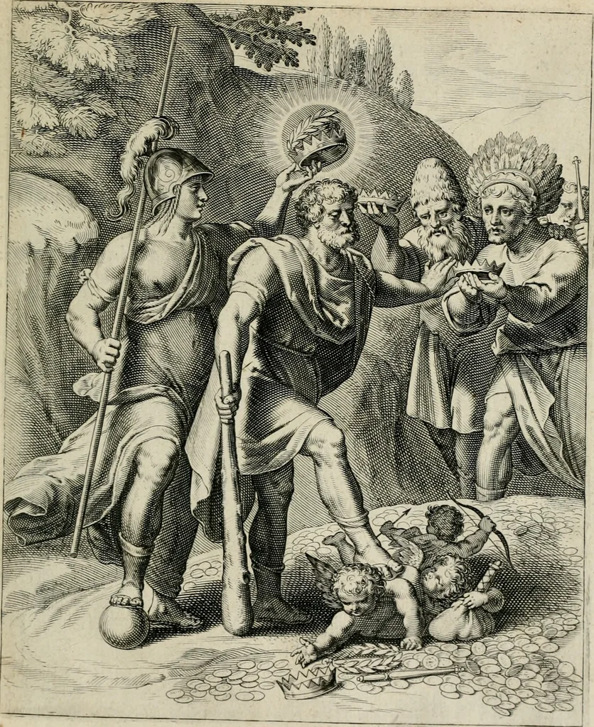 An illustration from Q. HoratI Flacci Emblemata : imaginibus in aes incisis, notisq[ue] illustrata, 1607, leaf 80