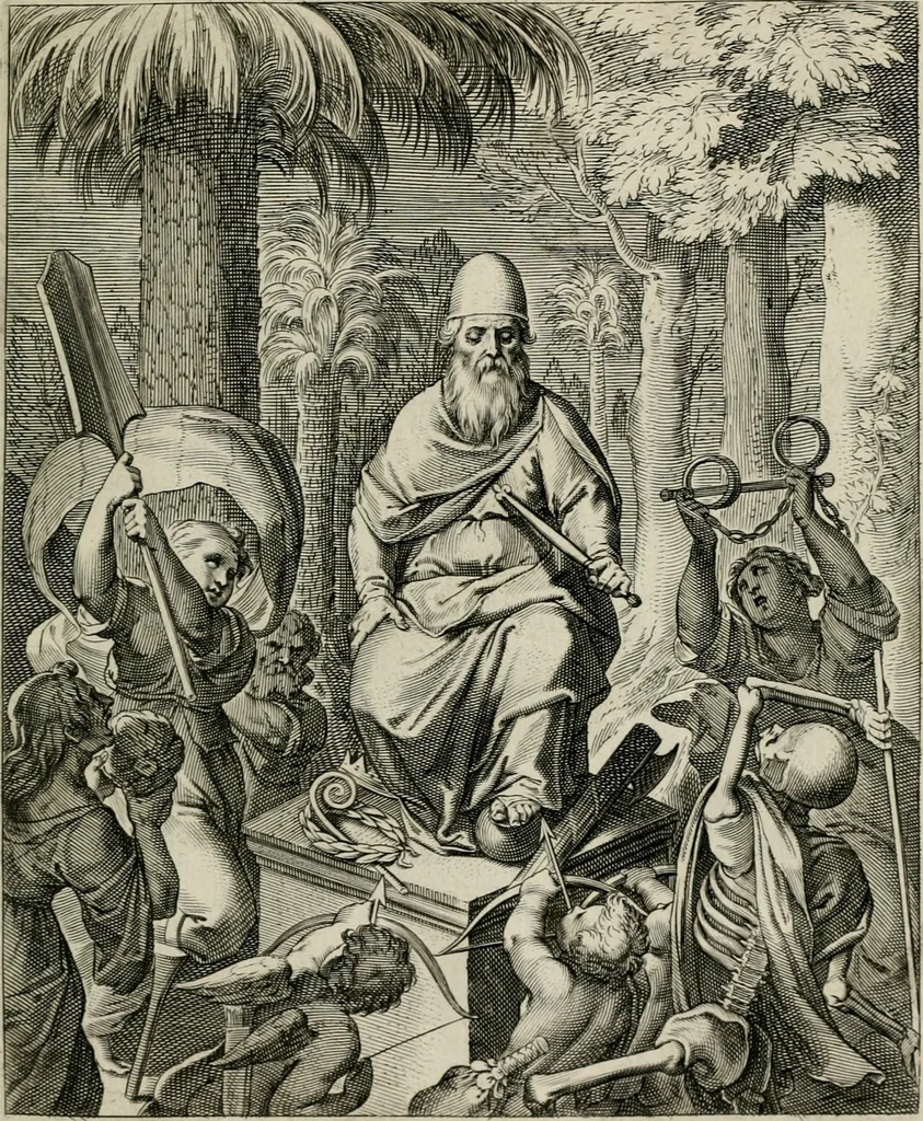 An illustration from Q. HoratI Flacci Emblemata : imaginibus in aes incisis, notisq[ue] illustrata, 1607, leaf 82