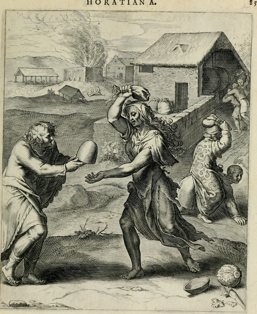 An illustration from Q. HoratI Flacci Emblemata : imaginibus in aes incisis, notisq[ue] illustrata, 1607, leaf 84