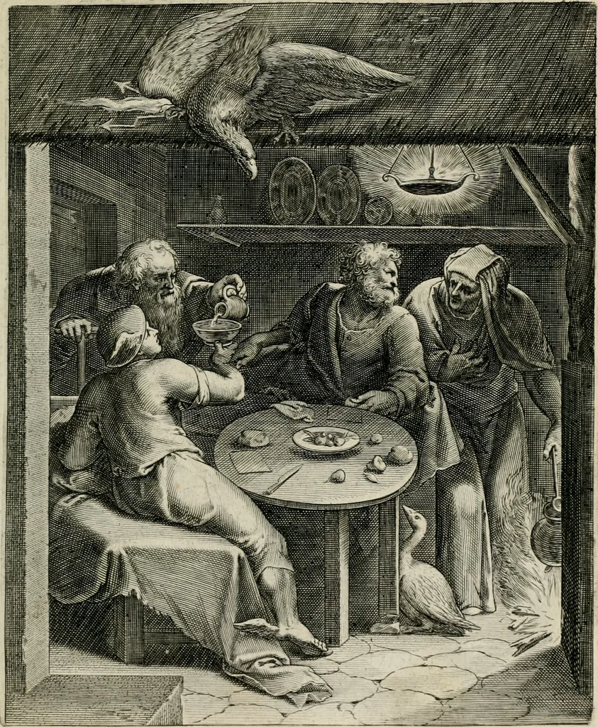 An illustration from Q. HoratI Flacci Emblemata : imaginibus in aes incisis, notisq[ue] illustrata, 1607, leaf 86