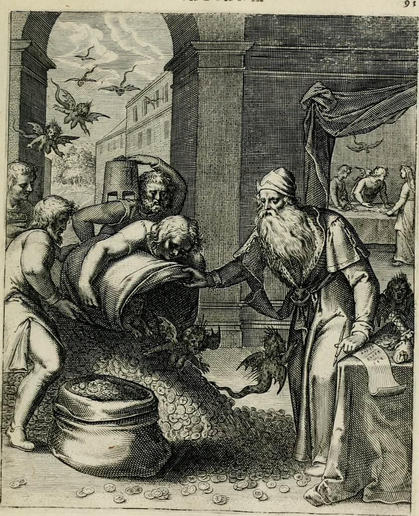 An illustration from Q. HoratI Flacci Emblemata : imaginibus in aes incisis, notisq[ue] illustrata, 1607, leaf 90