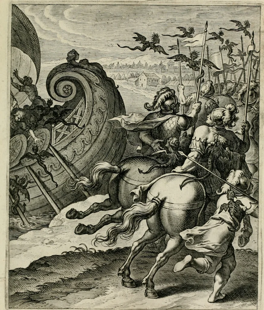 An illustration from Q. HoratI Flacci Emblemata : imaginibus in aes incisis, notisq[ue] illustrata, 1607, leaf 94
